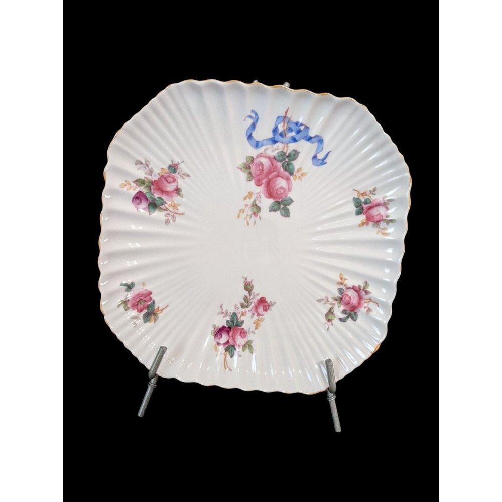 Spode Copelands Square Salad Plate 8" Floral Blue‎ Fine Bone China England vtg
